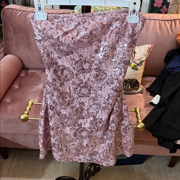 Free People Dresses & Skirts - Free People Night Gaze Strapless Sequin Lace Mini Dress Blush Pink XS